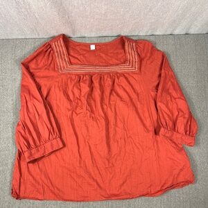 Old Navy Peasant Square Neck Top Puff Sleeve Sz XXL Orange Cotton Embroidered